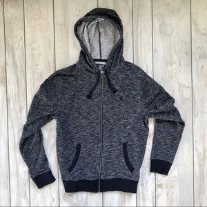 Express Men’s Black and Grey Heather Zip Up Hoodie